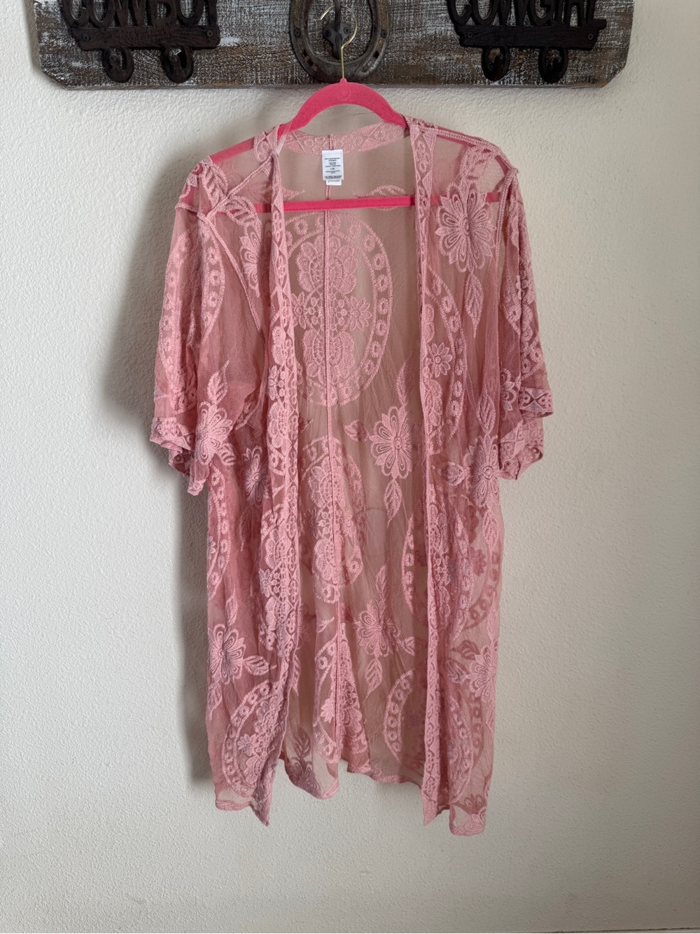 Sheer Lace Kimono - Pink